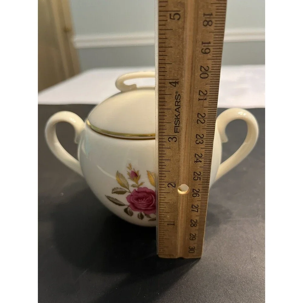 Vintage Lenox Roselyn Floral Pink Rose Gold Trim Creamer & Sugar Bowl w/ Lid